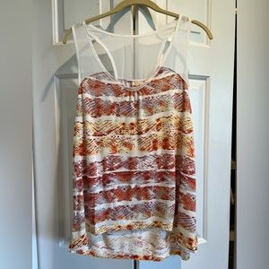 NWT -Tank Top for Summer / Gold & Rust Striped Pattern w See-Thru Straps.